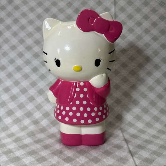 Sanrio PINK Hello Kitty CERAMIC Coin PIGGY Bank POLKA Dot Dress - Picture 1 of 8